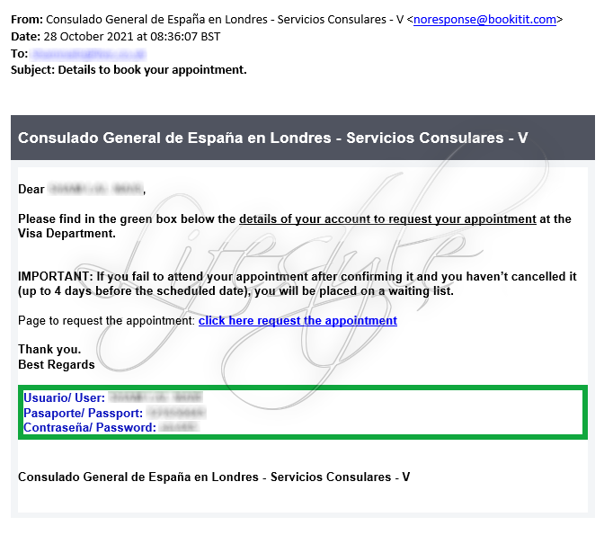 Email Book Appointment Spanish Consulate London